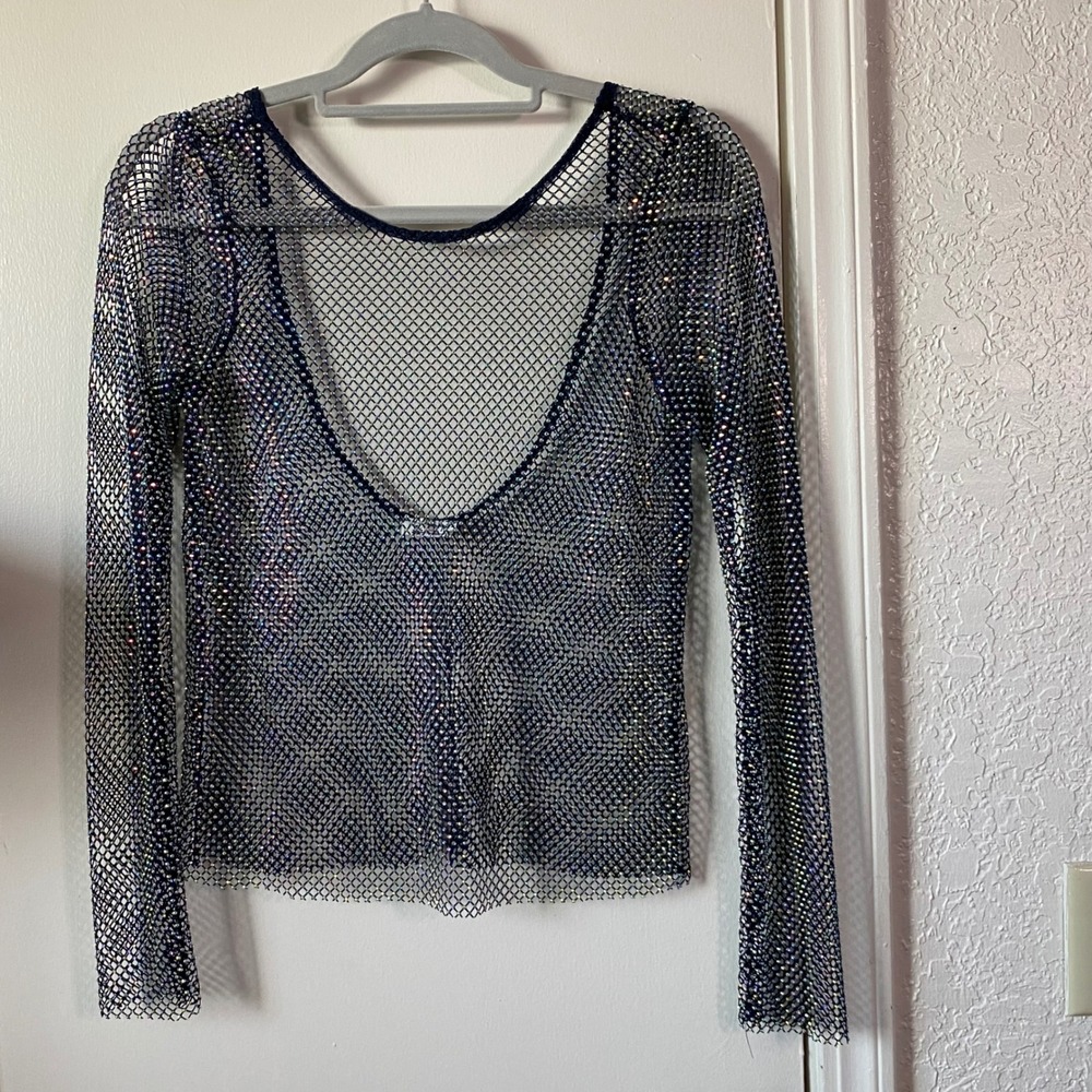 Intimately Free People Rhinestone Fishnet Open Back Festival Rave Layering